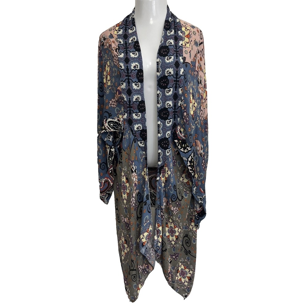 Free People Little Wing Mix Print Multicolor Kimono Duster Jacket One Size
